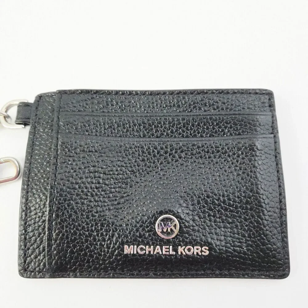 Michael Kors Black & Silver Jet Set Charm Small Leather ID Chain Card Holder